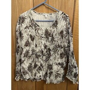 Coldwater Creek Plus Size 1X Semi Sheer Blouse Top Brown Layered Hem Flowy VG